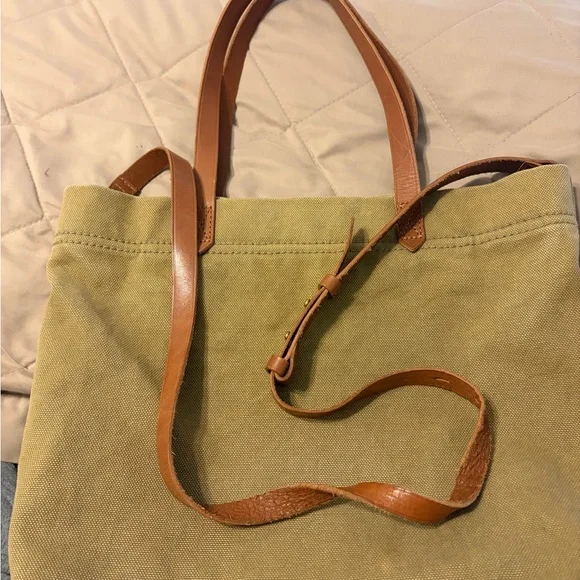 Madewell Olive Canvas Tote with Tan Leather Straps - Picture 6 of 7